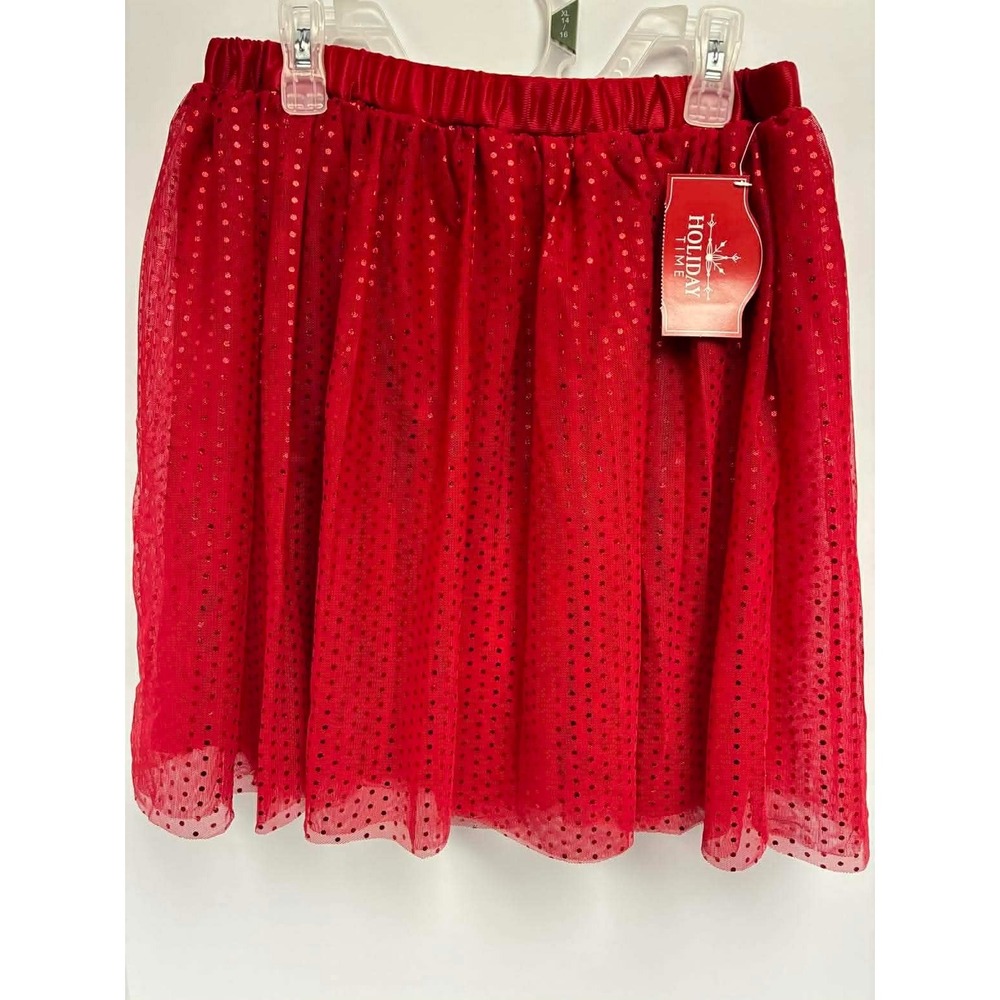 Holiday‎ Time Girls XL 14-16 Red Sparkly Mesh Tulle Skirt Tutu Christmas NWT